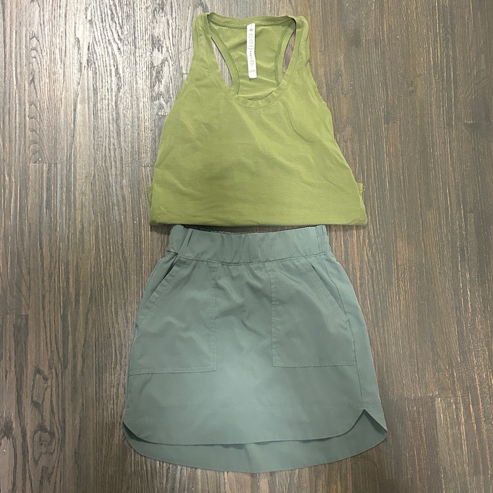 Lululemon Athletica Olive Green Tank Top and Skort set
